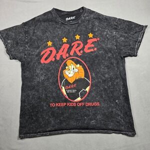Vintage DARE t-shirt Mens Large Black Acid Wash Daren the Lion Graphic Tee